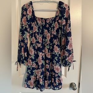 As U Wish Navy Dress with Floral Design